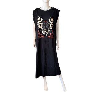Farm Rio for Anthropologie Sleeveless Graphic Birds Midi Dress Black XL